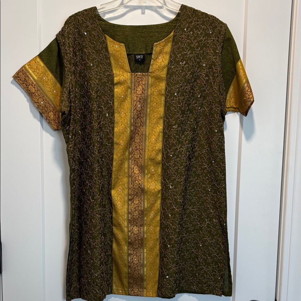 Soch Embellished Green Yellow Short Sleeve Kurta Tunic XL